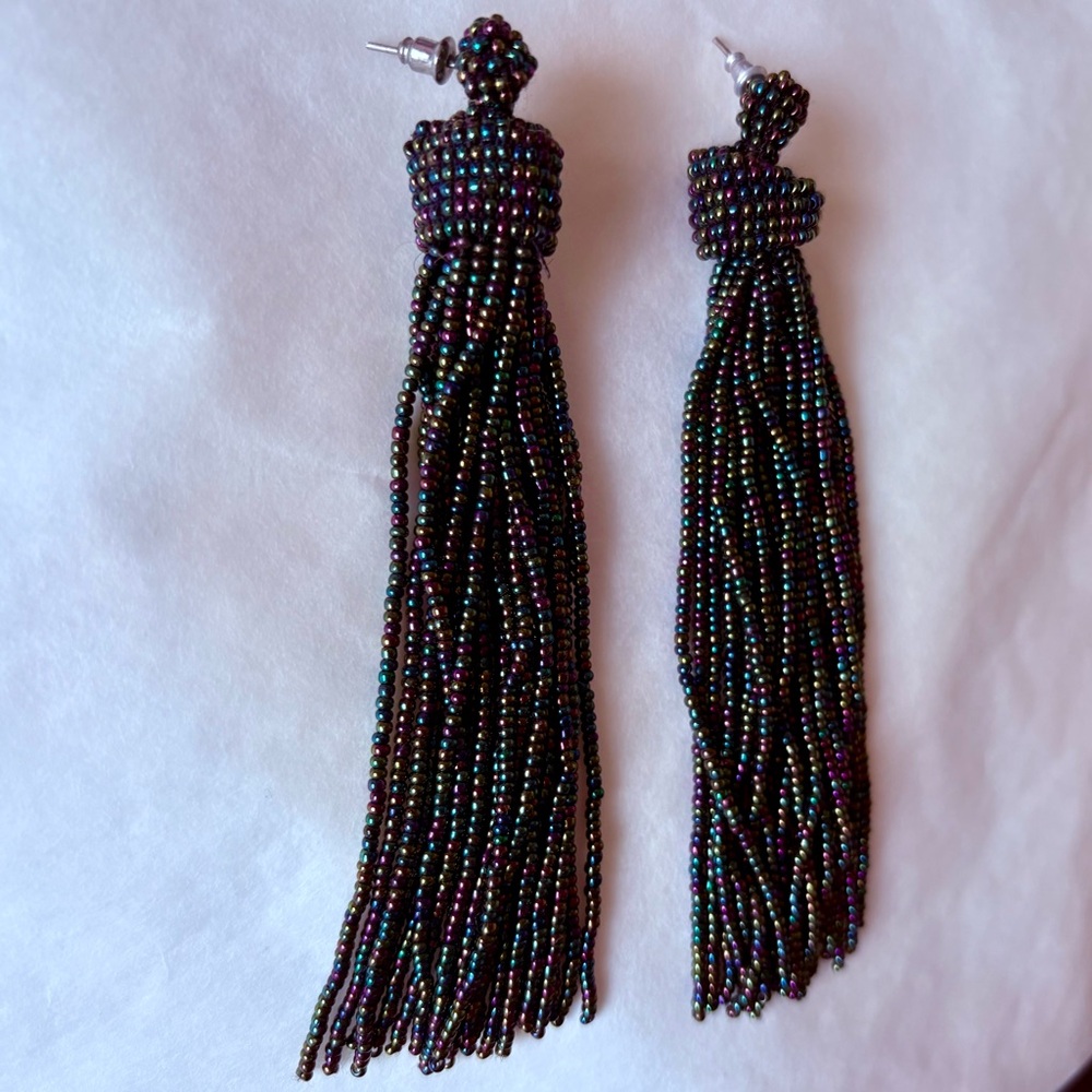 Kennth Jay Lane Long Beaded Tassel Earrings